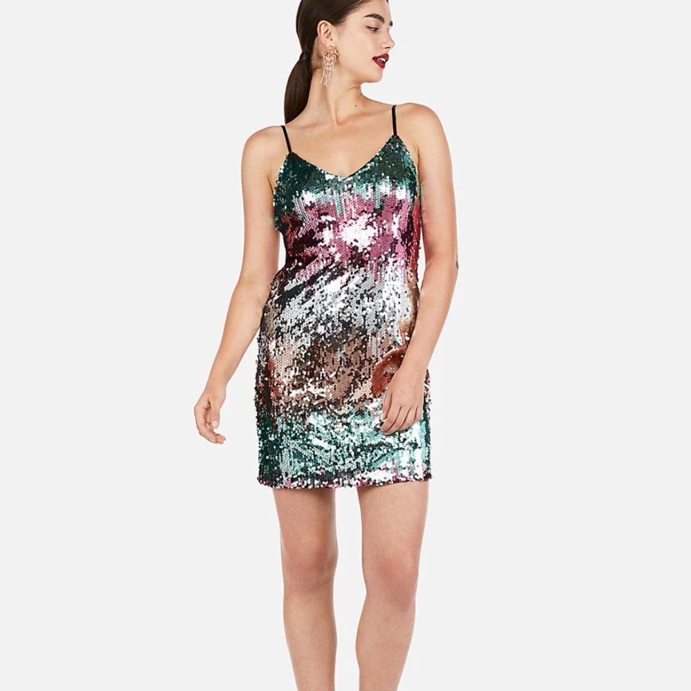NWT Gradient Sequin Cami Dress in Multicolor, Express, XS